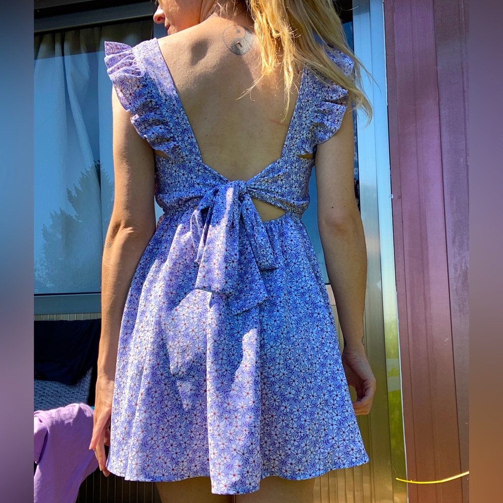 Periwinkle blue floral mini dress